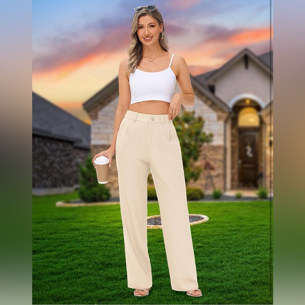 High-Rise Wide-Leg Pants in Cream - Picture 4 of 15